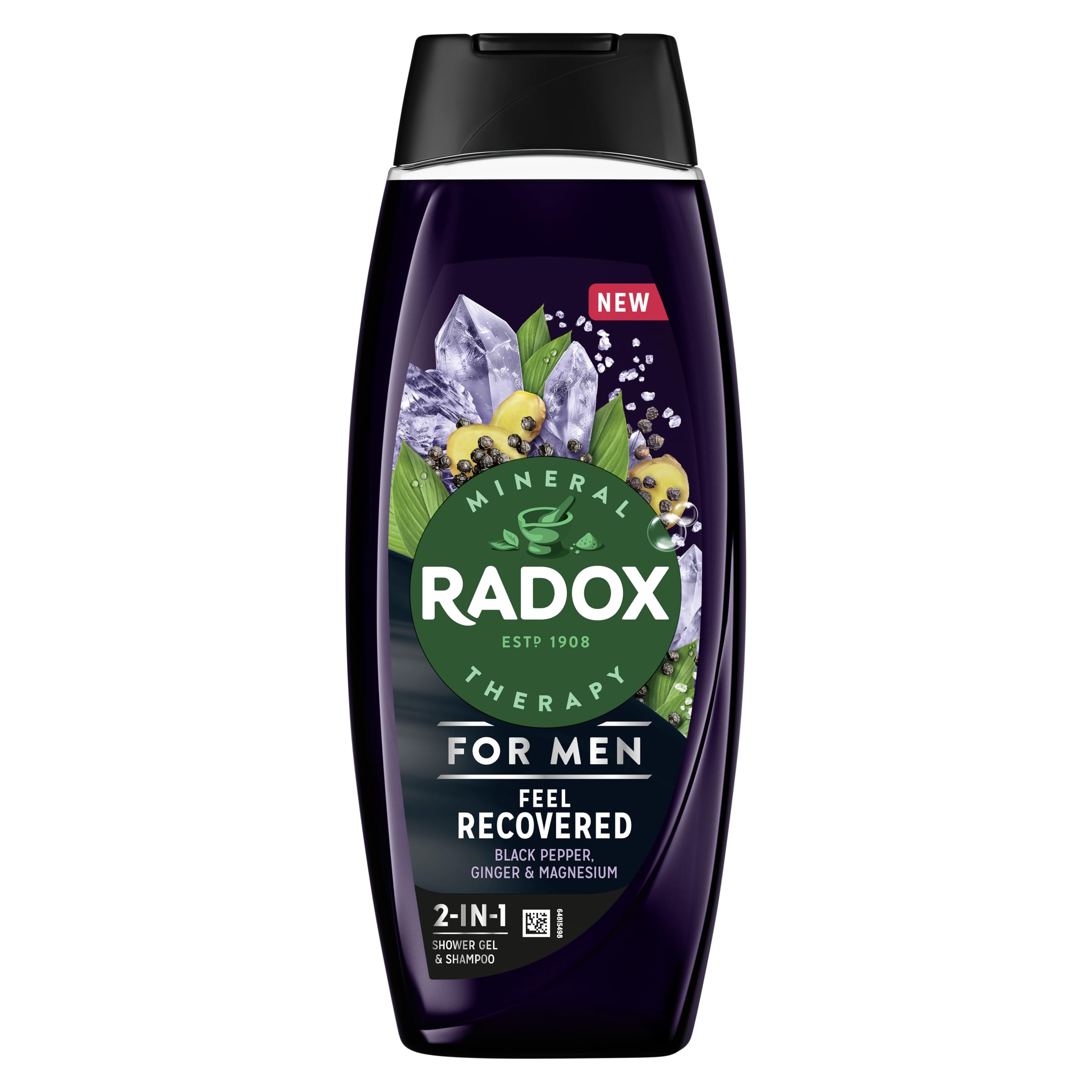 12x Radox Mineral Therapy Feel Recovered 2in1 Shower Gel & Shampoo for Men,450ml