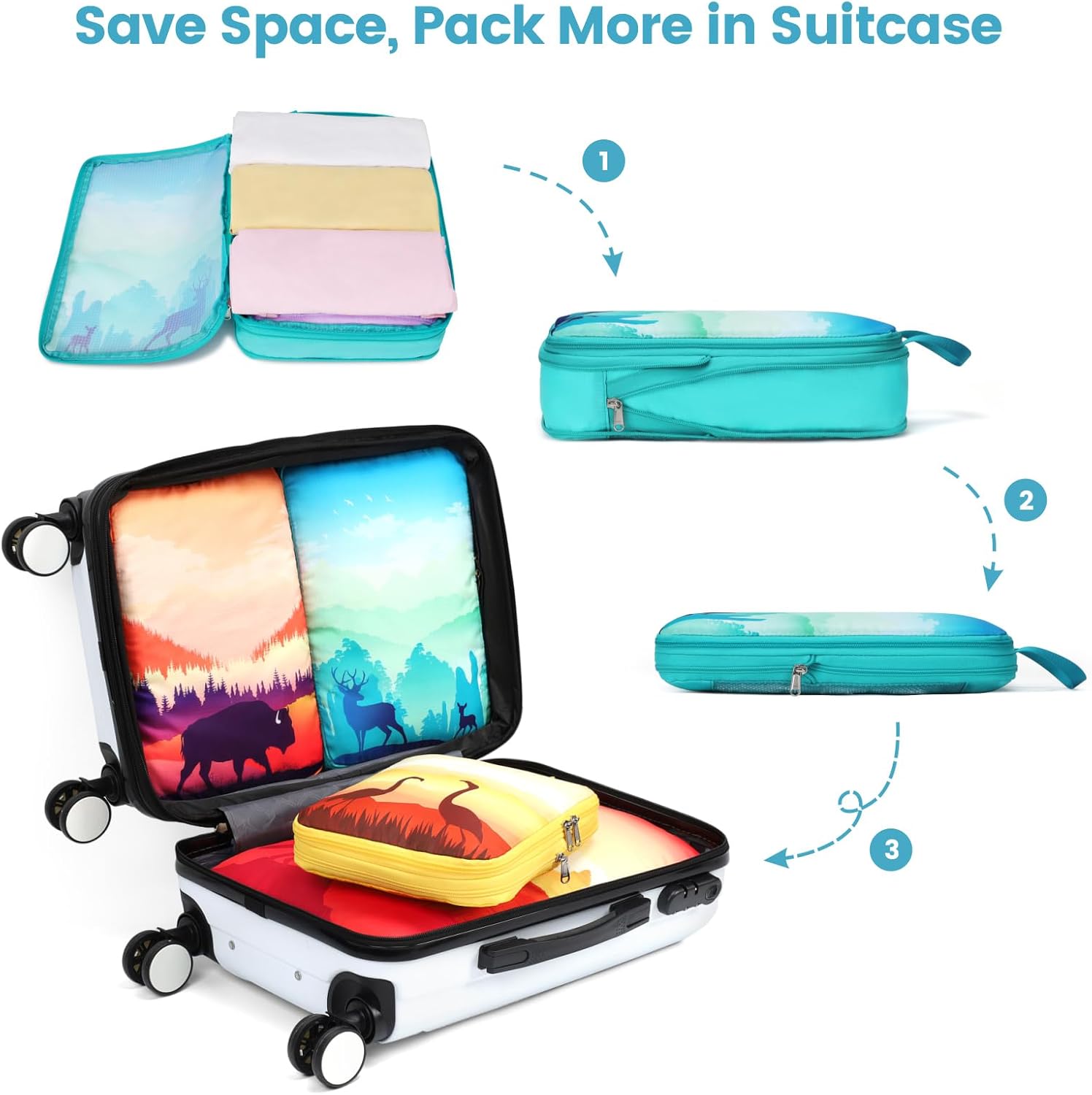 Cambond See Through Mesh Compression Packing Cubes for Travel Women - 4 Set Lightweight Expandable Compression Cubes for Travel Packing Organizers for Luggage Suitcases, National Park - Image 6