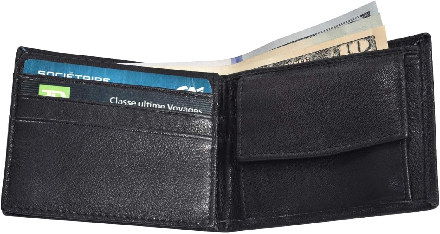 Leatherboss Leather Boys Slim Compact Flap Id Coin Pocket Bifold Wallet with debit credit card holder, Black - Image 7