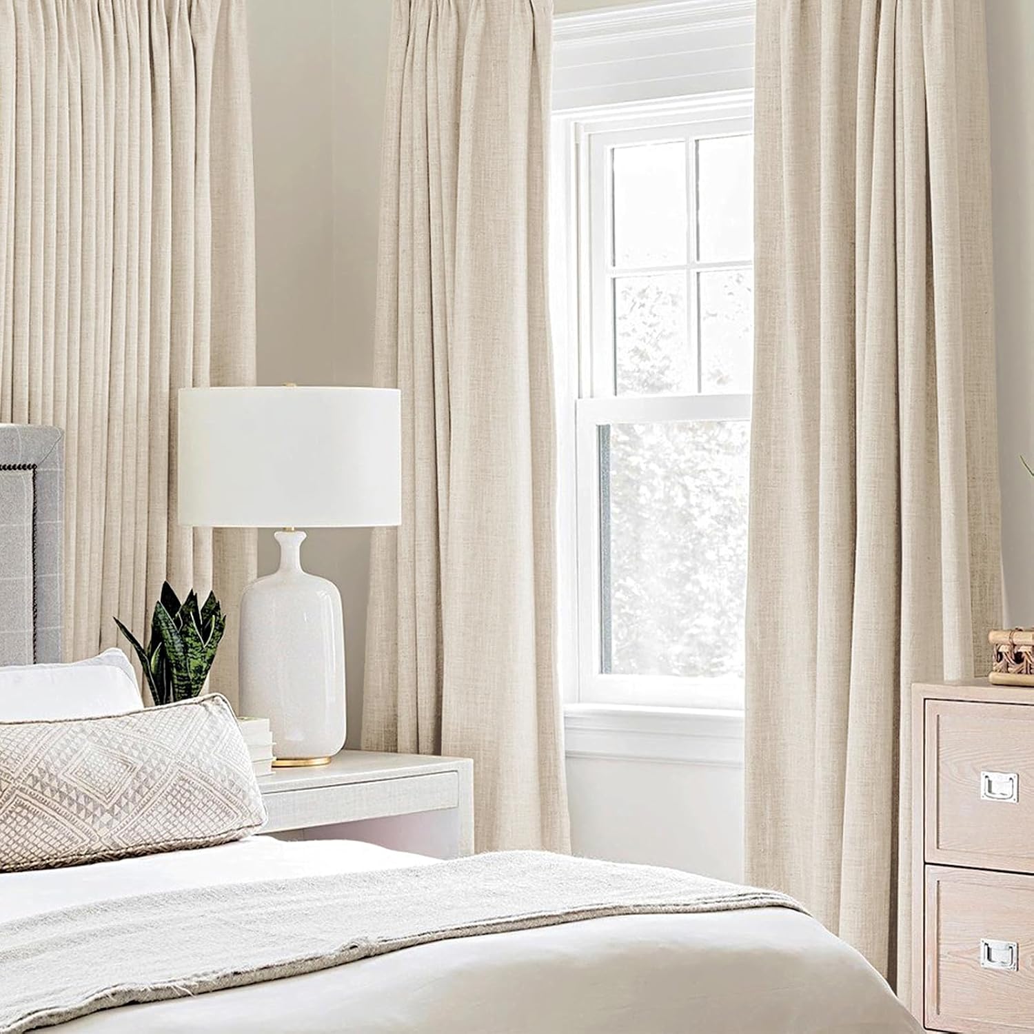 miulee 100% blackout linen textured curtains for bedroom solid thermal insulated cream beige grommet room darkening curtains & drapes luxury decor for living room 52 x 96 inch (2 panels) cream beige 52"w x 96"l (pack of 2) 2