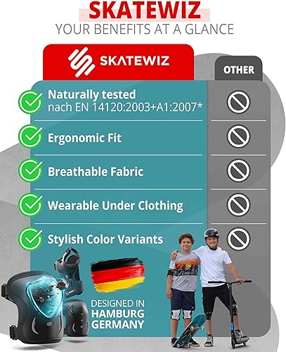 Miniatura 9 de SKATEWIZ Juego de rodilleras y coderas para niños y adultos con protectores de muñeca para patinaje sobre ruedas [6 piezas] - Equipo de protección