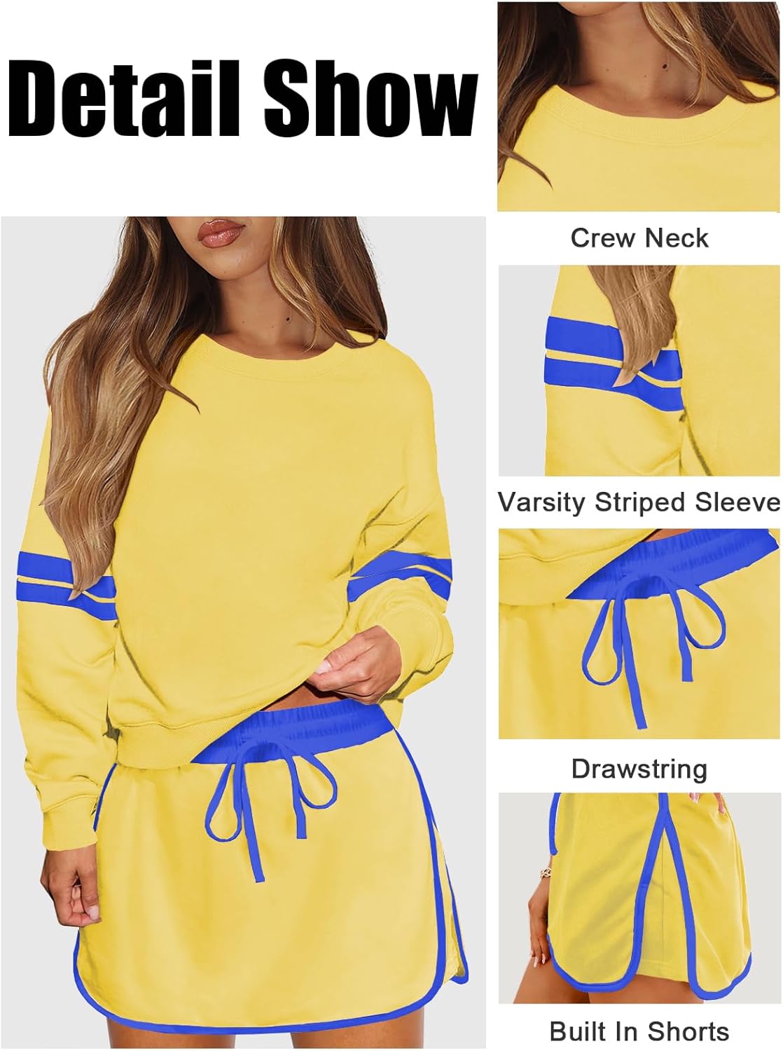 Women's Striped Sweatsuits 2 Piece Set Crewneck Sweatshirt Skort Sets Fall Athletic Tennis Golf Matching Outfits