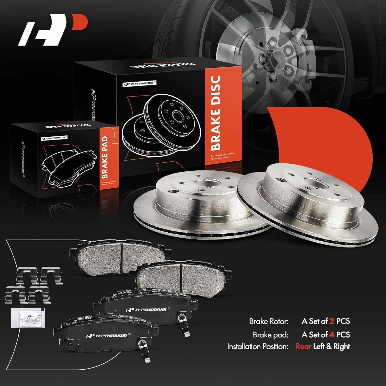 A-Premium 12.60 in (320 mm) Rear Vented Disc Brake Rotors + Ceramic Pads Kit Compatible with Select Subaru Models - Tribeca 2008-2014, B9 Tribeca 2006-2007, 6-PC Set
