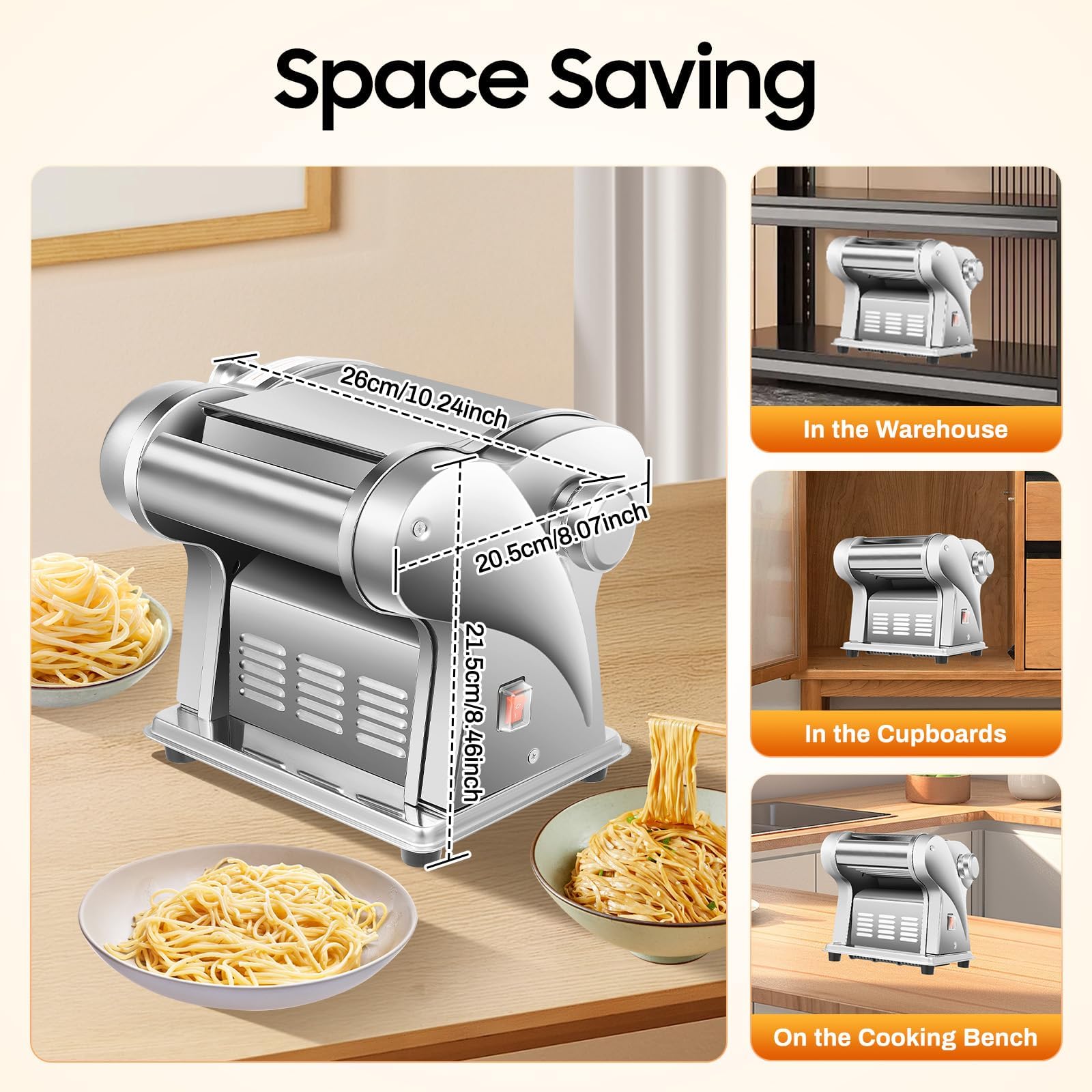Macchina elettrica per pasta – Macchina per pasta in acciaio inox con 9 impostazioni di spessore e 2 lame di taglio per pasta fresca e cottura di spaghetti