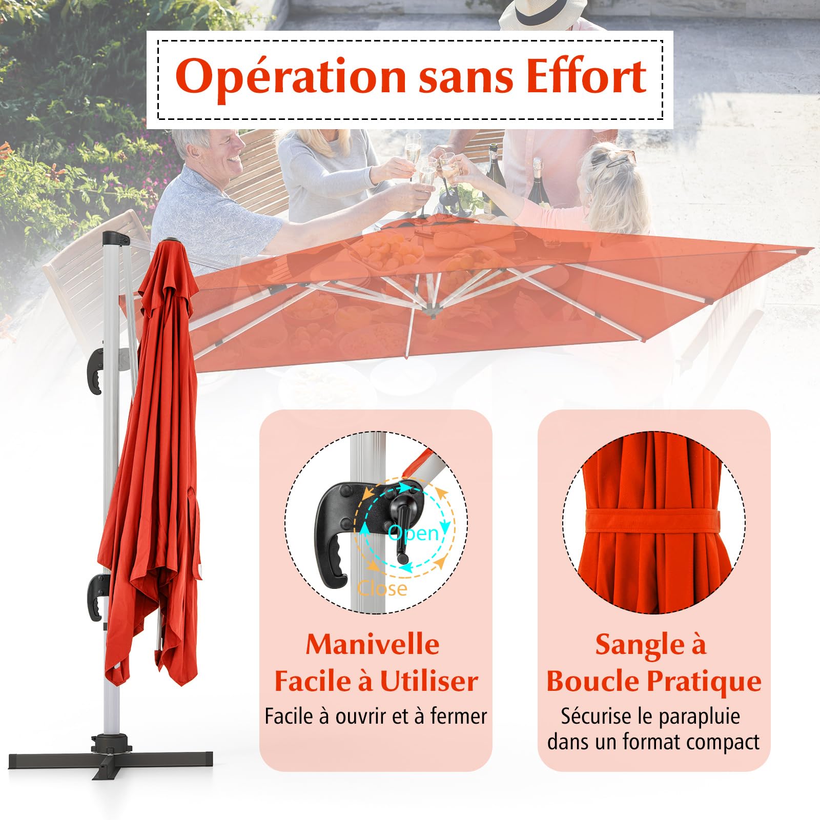 RELAX4LIFE Parasol Déporté 3x3M Inclinable 7 Positions (Orange)
