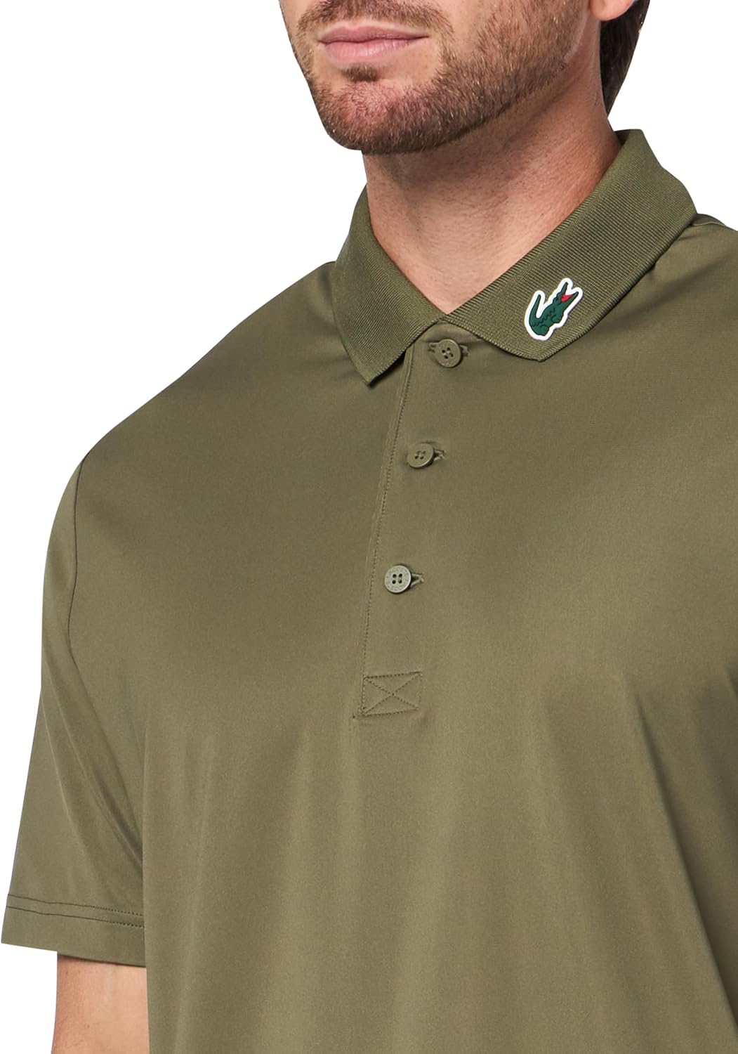 Lacoste Men's Regular Fit UV Protect Collar Logo Golf Polo Shirt, Olive, Medium - Image 3