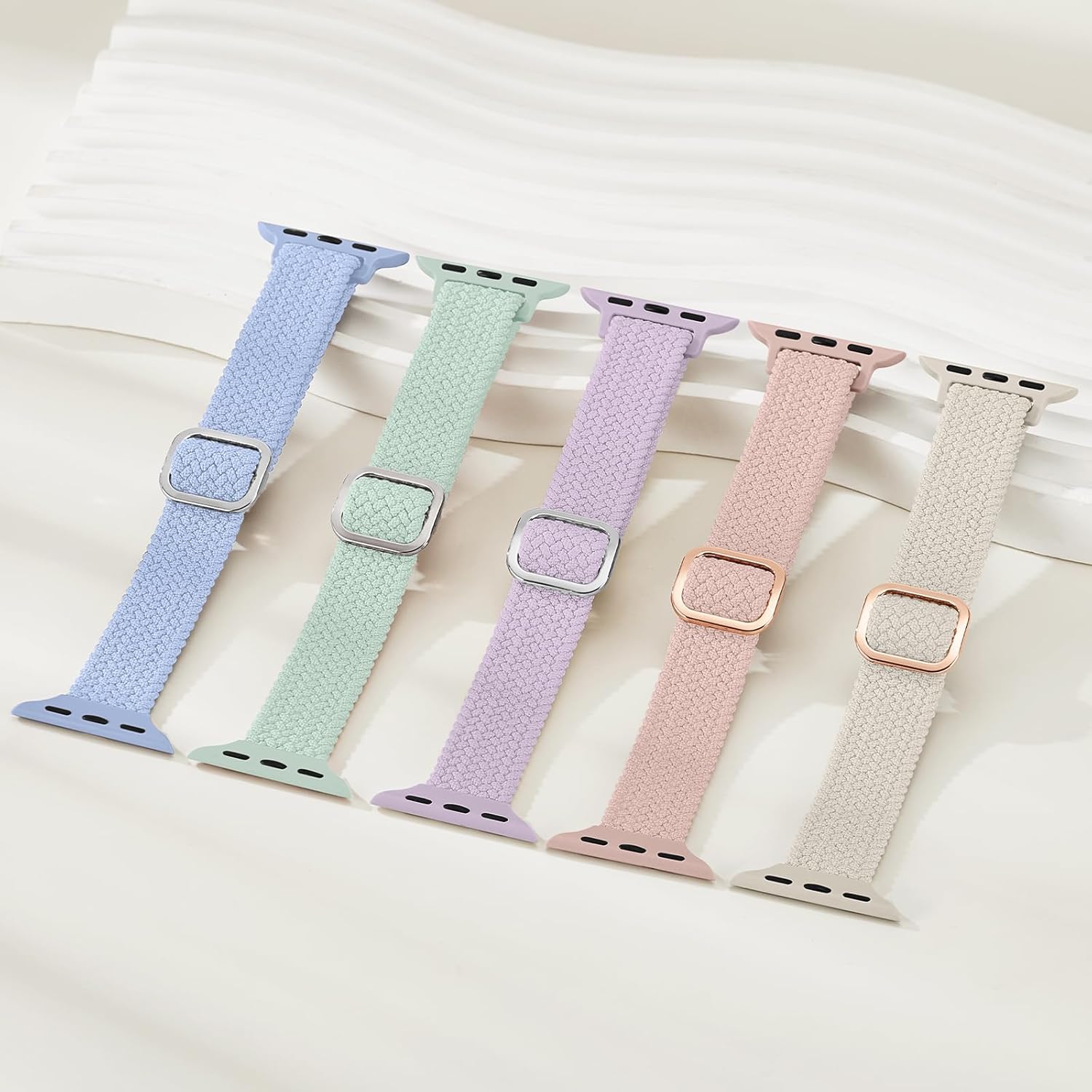 5 Pack Slim Braided Stretchy Bands Compatible with Apple Watch Band 40mm 41mm 42mm 38mm 44mm 45mm 46mm 49mm Women Men, Thin Elastic Nylon Solo Loop Straps for iWatch Series 10 9 8 7 6 5 4 3 11 SE 2/1 - Image 7
