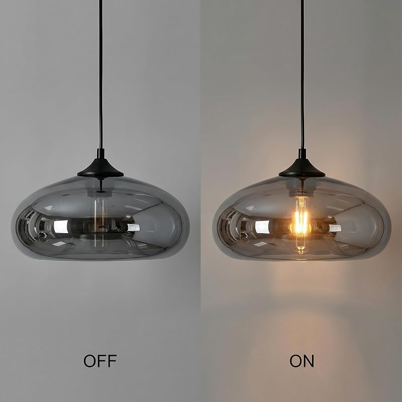 HJXDtech Loft Ipari Vintage Mennyezeti Függőlámpa Füstszürke Üveggel