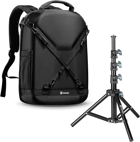 Miniatura 1 de TARION Mochila rígida para cámara + soporte de luz estuche rígido de 3 lados TR-H + soporte de trípode de iluminación de fotografía de 51 pulgadas