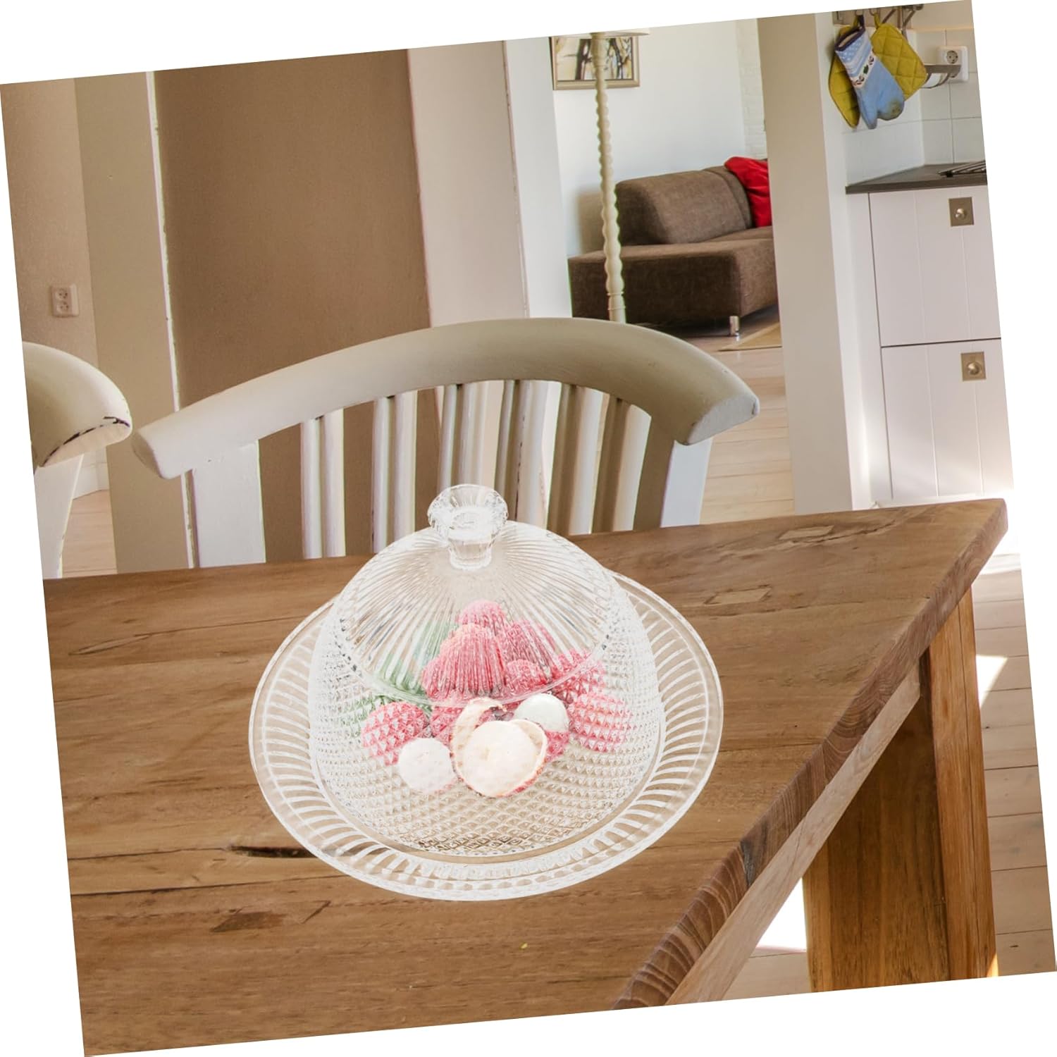 Amosfun 1Set Elegant Glass Dessert Dome Cake Cover with Tray for Buffets Weddings and Parties Food Display Stand for Appetizers and Desserts Lightweight and Practical