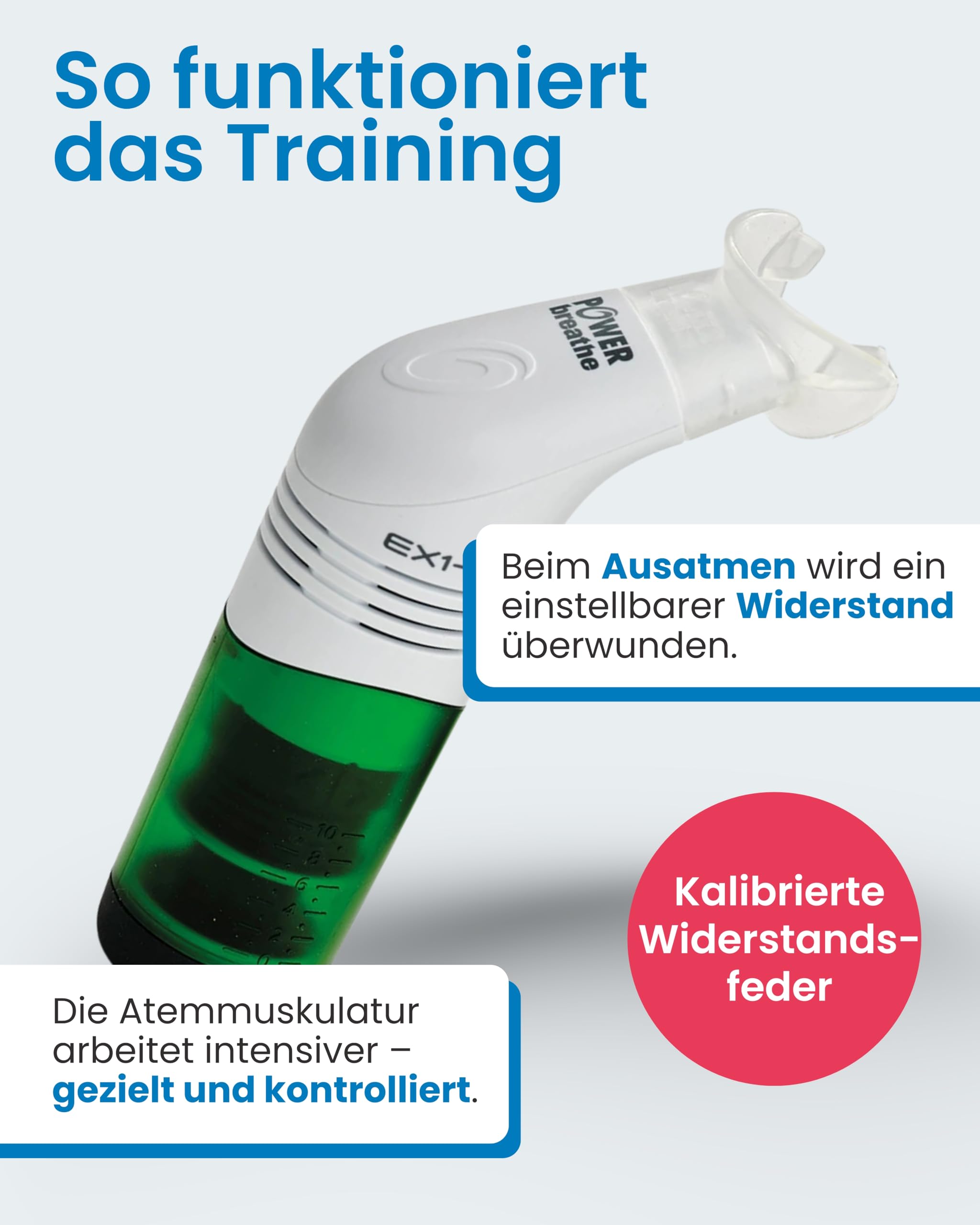 POWERBREATHE EX1 I Leichter Widerstand I Atemtrainer zur Stärkung der Atemmuskulatur I Exspirationsmuskeltrainer mit 11 Stufen I Atemtrainingsgerät für Atemübungen