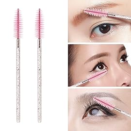 100 Pcs Disposable Mascara Wands, Lash Brushes with Container, Crystal Eyebrow Spoolies Brush for Eyelash Extensions (Pink, Hotpink)