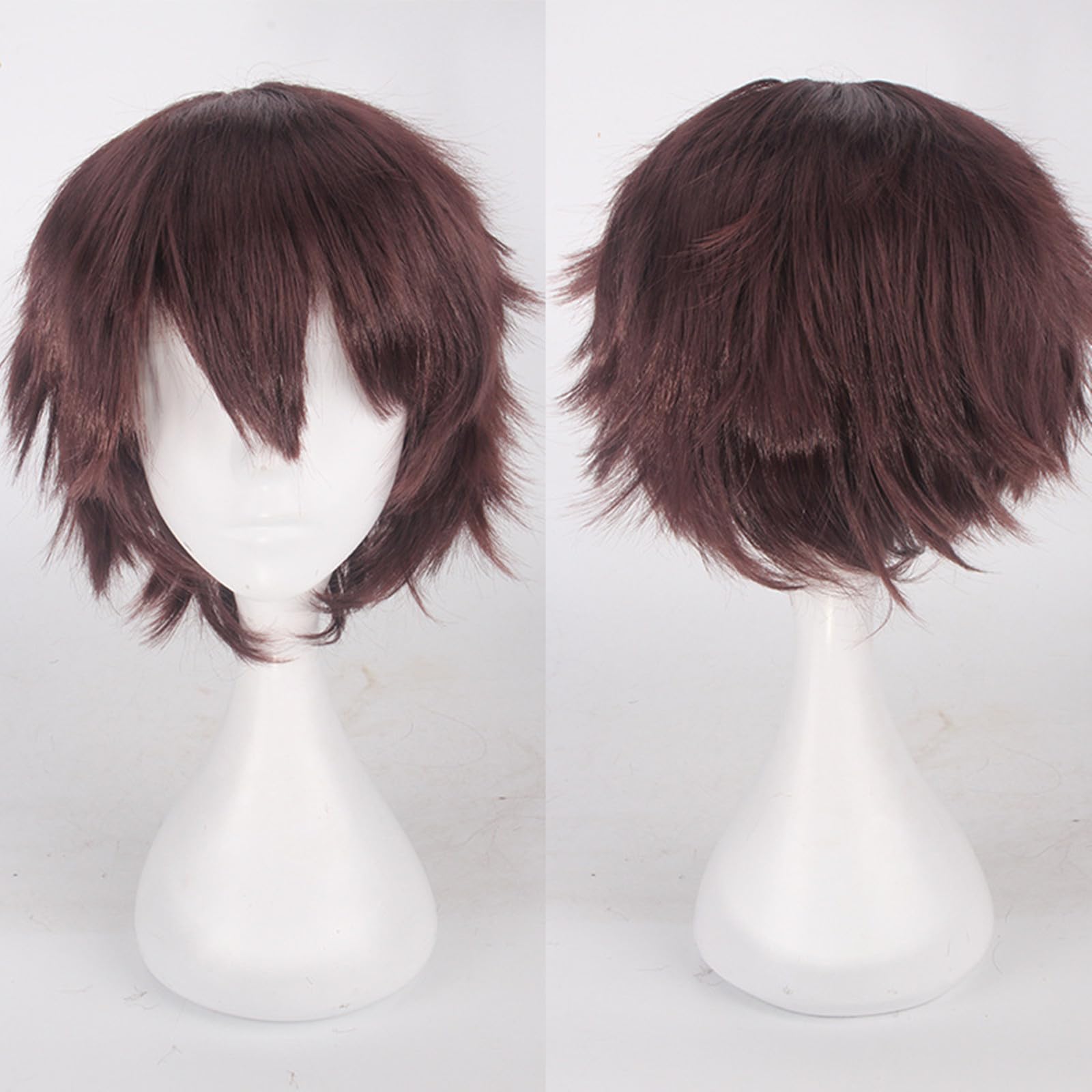 Fouriding Dark Brown Short Wig Unisex Short Cosplay Wig Prom Hair Fluffy Layered Heat Resistant Synthetic Hair for Womens Mens Party Halloween Cosplay Costume