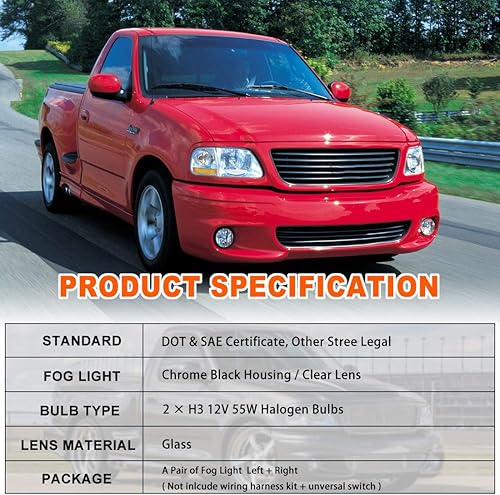 Miniatura 8 de Nixon Offroad Juego de luces antiniebla para Ford F-150 F150 99-03, 04 Ford F-150 F150 con bombilla, 99-02 OEM Ford Expedition, lente transparente