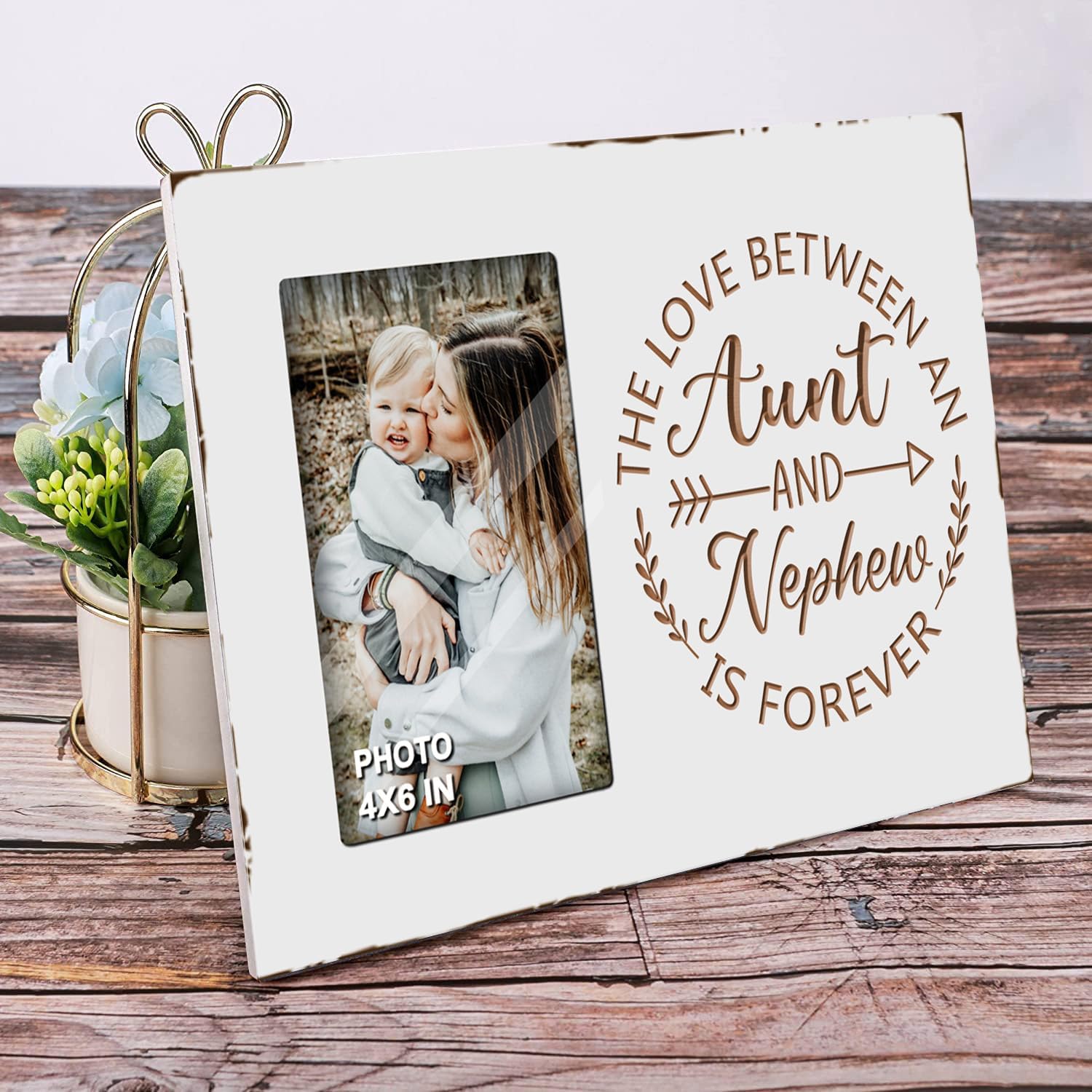 EXQUIDECA Best Auntie Gifts from Nephew - Engraved Carving Aunt Picture Frames 4x6 Inches - the Love Between an Aunt and Nephew is Forever