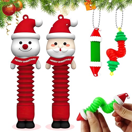 4 tubos de Navidad Pop Tubes Fidget Toys, tubos sensoriales para niños pequeños, juguetes para decoración de árbol de Navidad, juguetes sensoriales