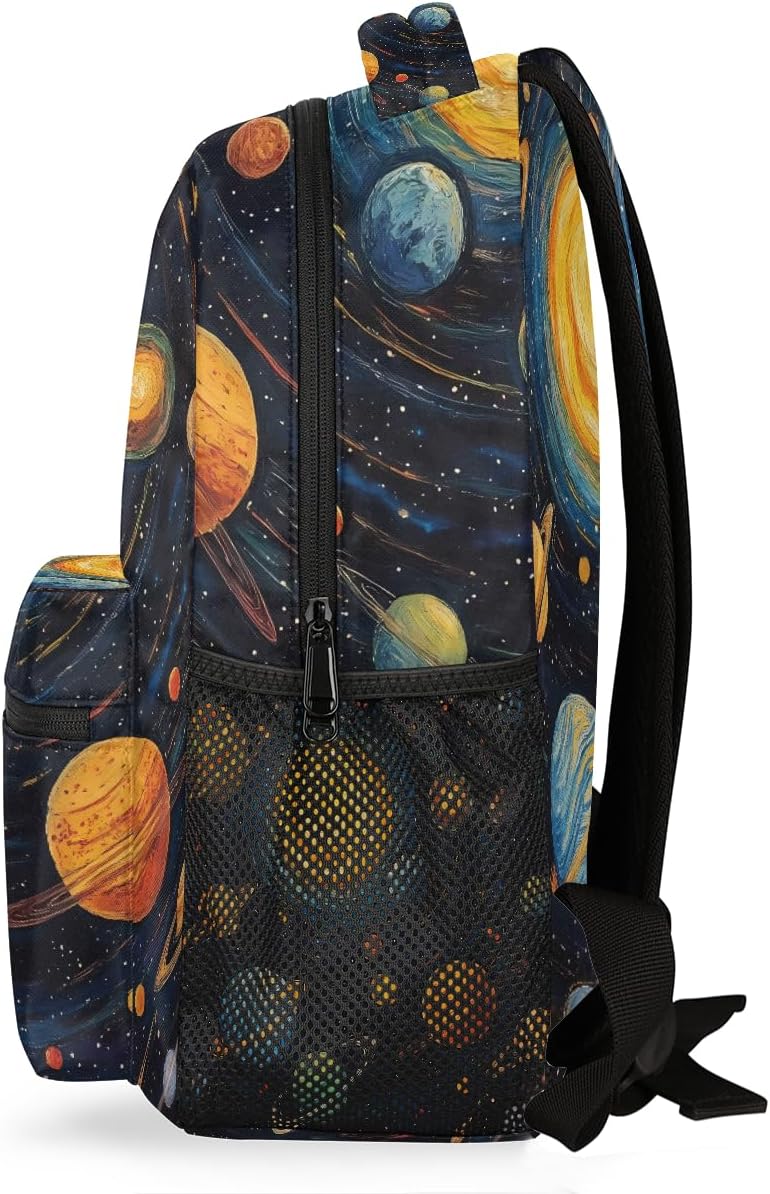 Kids School Backpack Space Solar System Planets Large Bookbag for Elementary Students Boys Girls Lightweight Travel Casual Daypack Water Resistant Outdoor Hiking Sport Rucksack