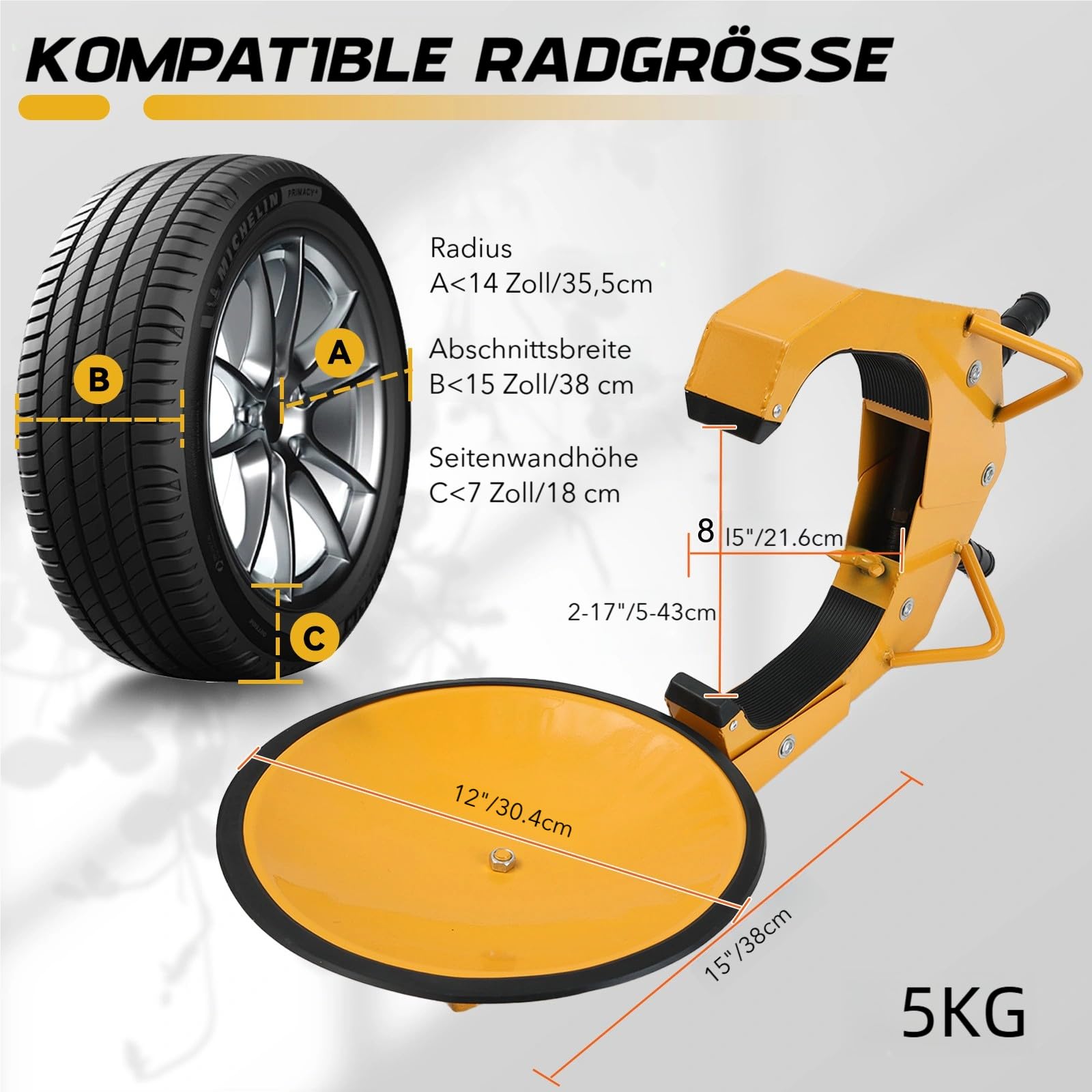 Radkralle Anti-Diebstahl mit 30cm Saugnapf Universelle Parkkralle für Auto, LKW, SUV & Wohnmobile