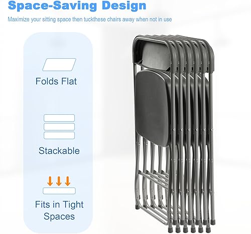 Miniatura 6 de Paquete de 10 sillas plegables de plástico, sillas de fiesta portátiles, asientos comerciales apilables con marco de acero para el hogar, oficina,