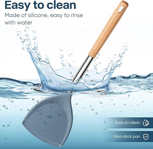 Miniatura 7 de Juego de utensilios de cocina, juego de 4 utensilios de cocina con mango de madera, utensilios de cocina de silicona grandes, resistentes al calor y