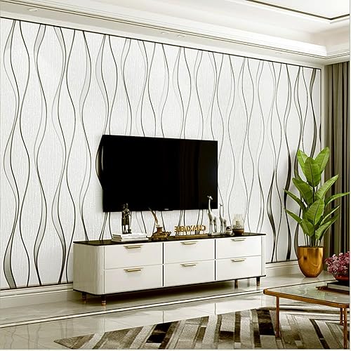 Q QIHANG Moderna curva minimalista 3D ondulación de agua tridimensional flocado no tejido papel tapiz dormitorio sala de estar TV fondo pared