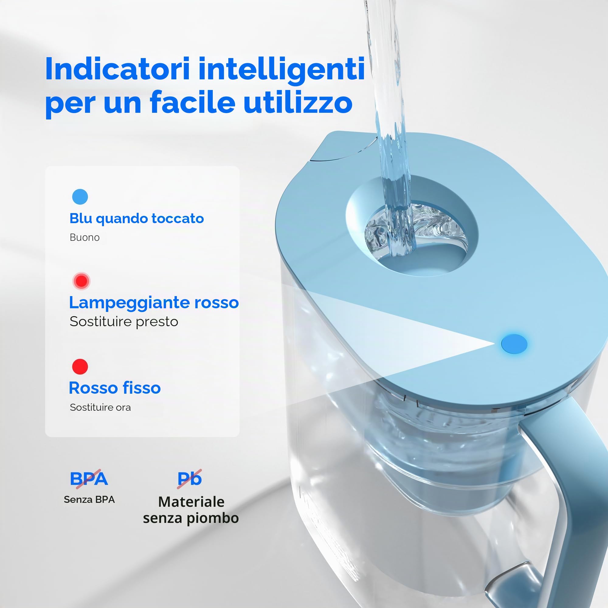 Waterdrop Lucid NSF Certificato 3.5L Caraffa Filtrante Progettata con 1×90 Giorni Filtro, Riduce Piombo, Fluoro, Cloro e Altro, Senza BPA, Blu (Filtro di Ricambio: WD-PF-01A Plus)