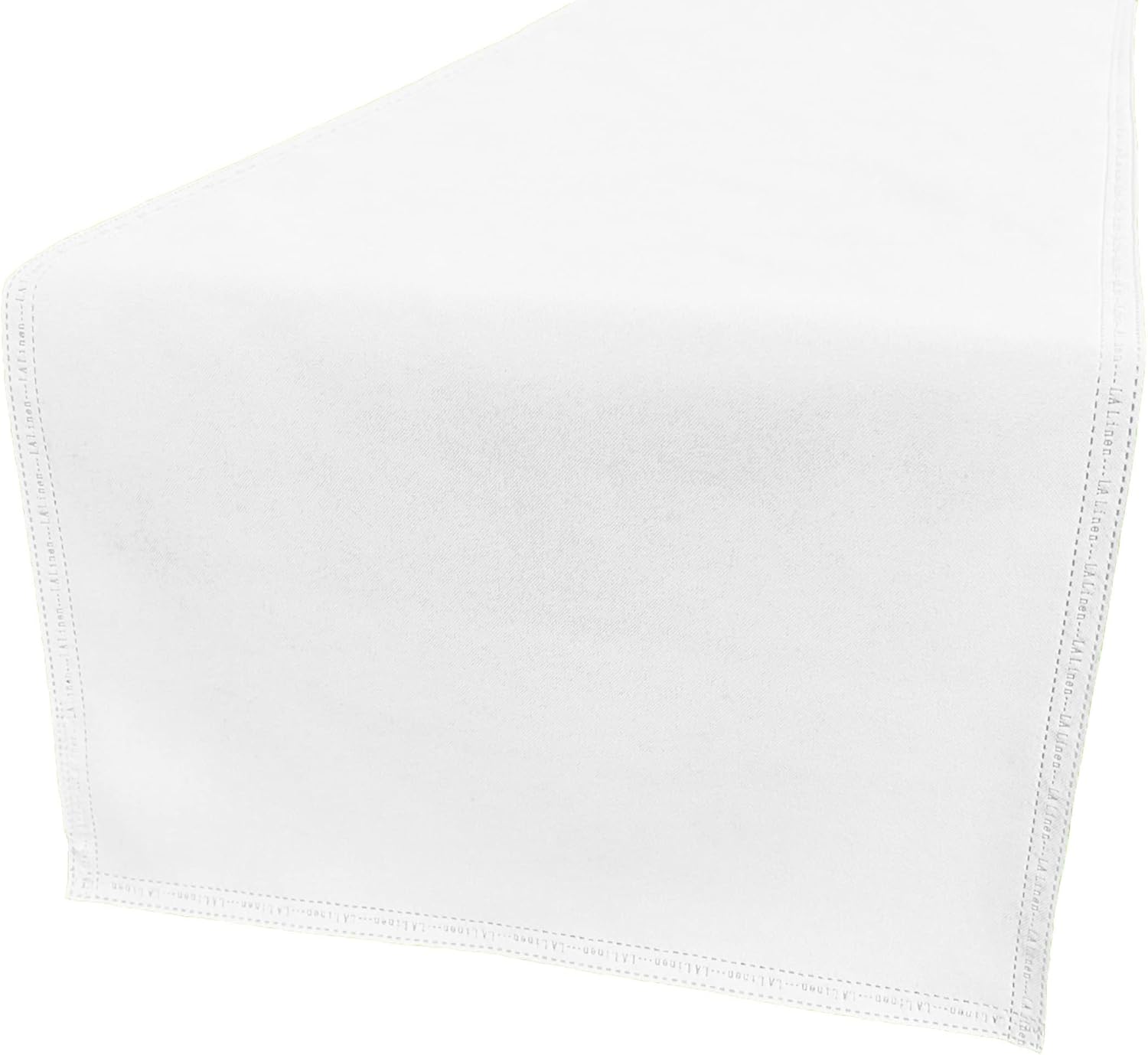 LA Linen Table Runner Faux Raw Silk Fabric Runner, QEB Laser Bonded Edge, Stain and Wrinkle Resistant Luxurious Cloth Table Runner for Dinning, Kitchen, Party, 14 by 108-Inch, White