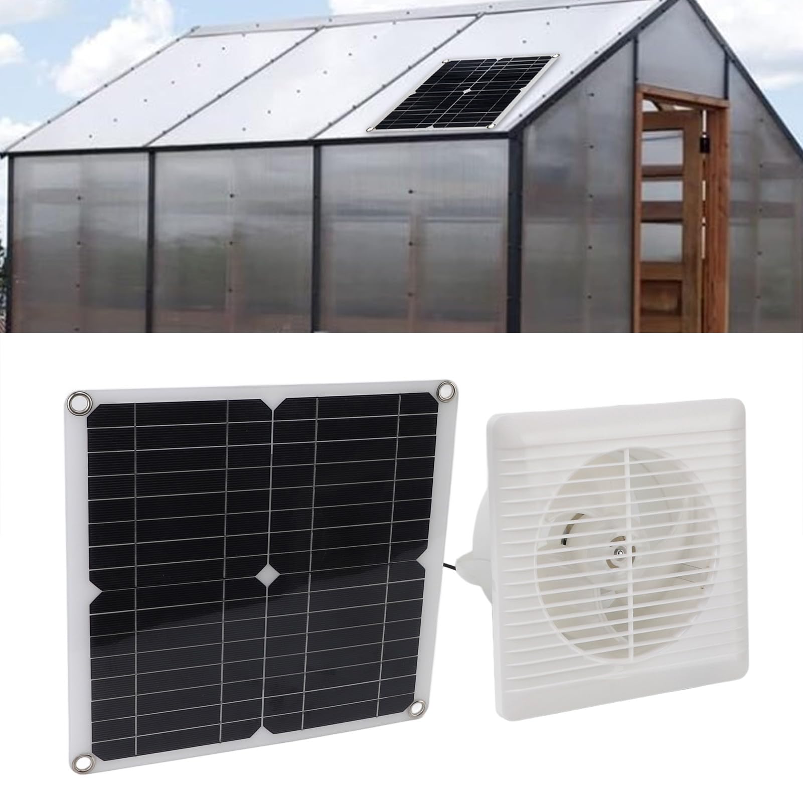 RIZGHWOY Kit Ventola Ad Energia Solare da 12 W con Ventilazione di Scarico della Batteria Al Litio per Campeggio All'aperto in Capannone per Polli in Serra