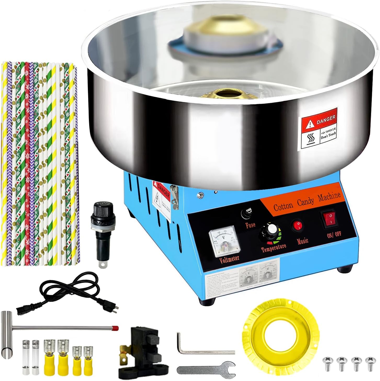 Cotton Candy Machine Commercial, 20" Electric Cotton Candy Maker, 1080W Candy Floss Maker with Sugar Scoop and Lights Music, Perfect for Family Party Amusement Park Carnival