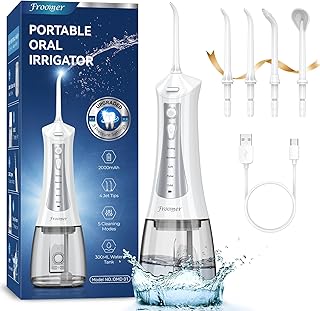 Cordless Water Flosser – Rechargeable Portable Electric Water Flosser for Teeth, Braces, 5 Modes, IPX7 Waterproof, Travel Friendly, 300ml, White
