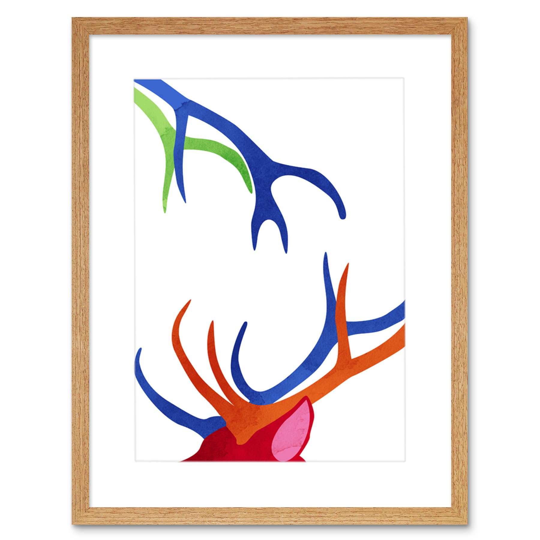 Wee Blue Coo Bright Colourful Scottish Wildlife Deer Antlers Framed Art Print