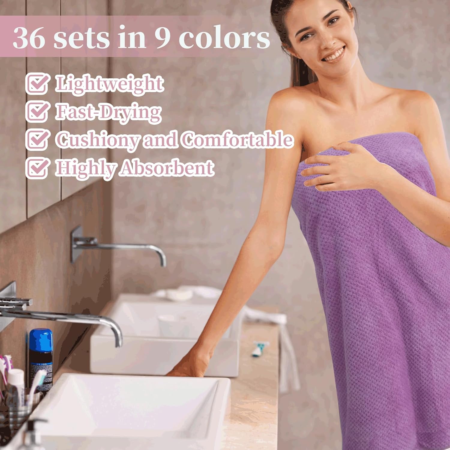 36 Pcs Bath Towels Sets with 9 Colors,Coral Velvet, 9 Bath Cloths, 9 Hand Towels, and 18 Wash Cloths for Shower, Spa, Hotel Gift