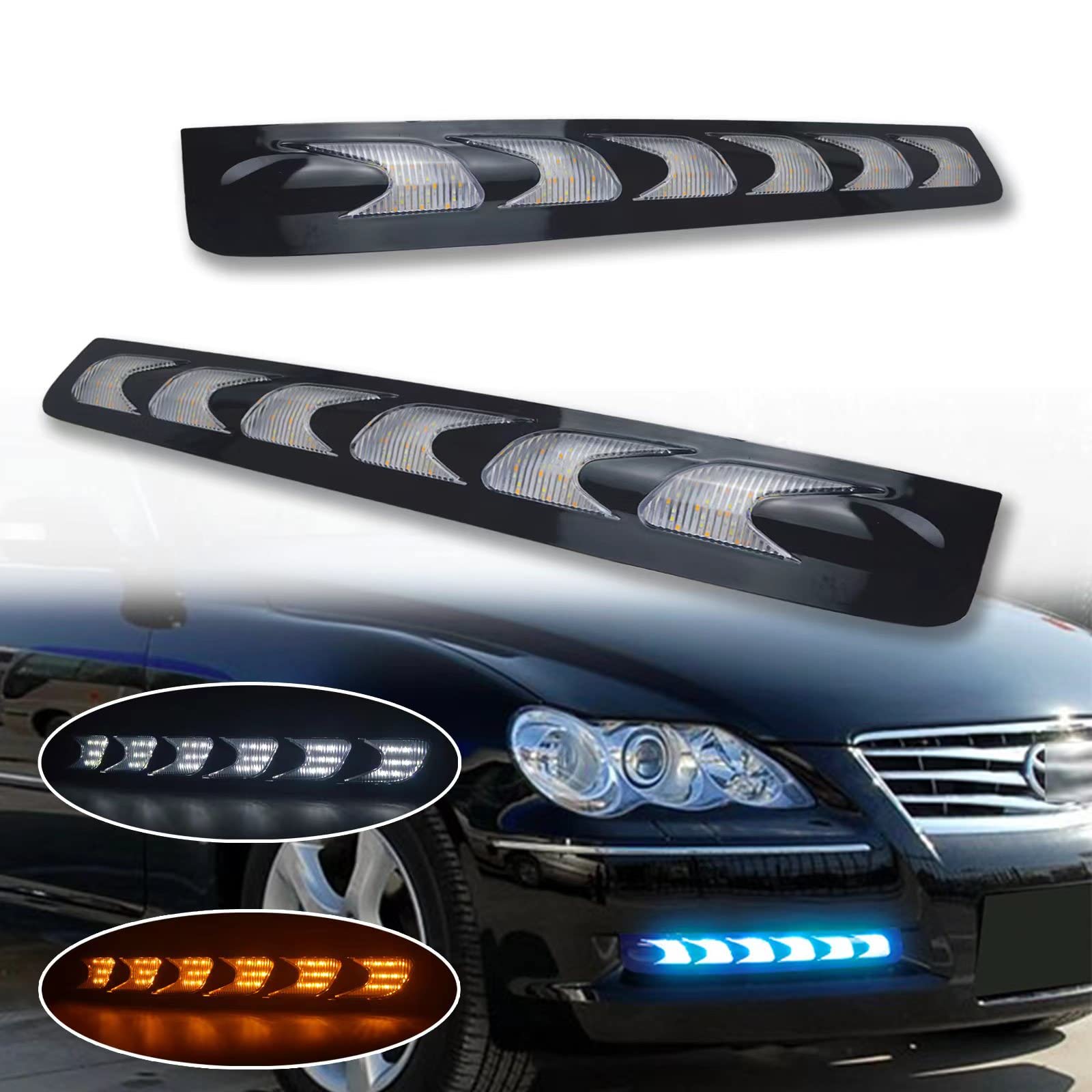 GEEGEETOP Switchback White/Amber/Blue LED Front Fog Daytime Sequential Running Lamp Flash LED Amber Turn Signal Feature Accessories Compatible with Toyota Reiz MARK-X 2004-2009