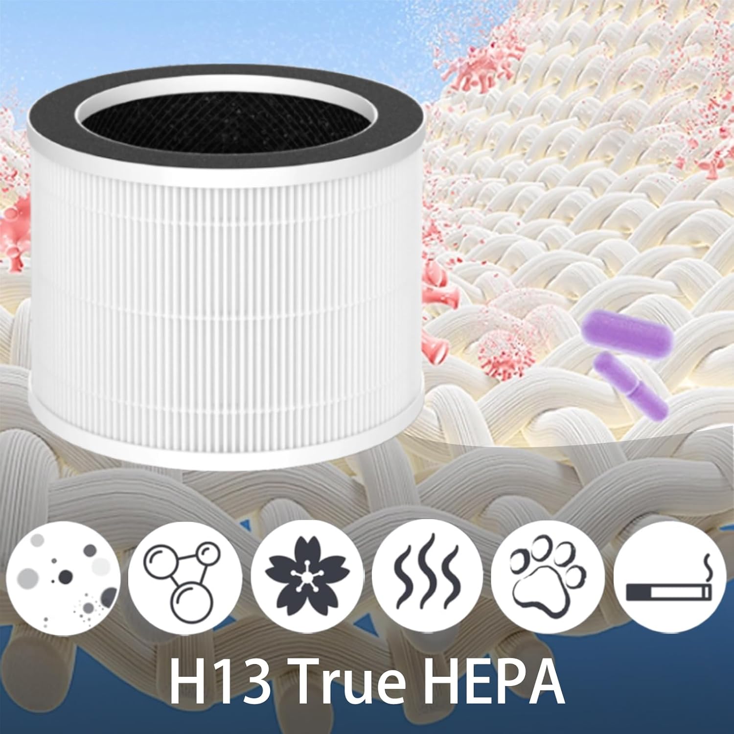 2 Pack Moon Replacement Filter for Sterra Moon Air Purifier, 3 in 1, H13 True HEPA with Activated Carbon and Pre-Filter