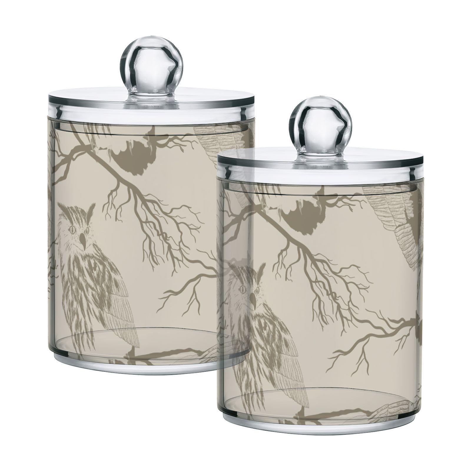 Owls-print Restroom Bathroom Organizers with Lid Qtip Holder Dispenser Apothecary Jars Cotton Balls Pads Swabs Holder Jar 4