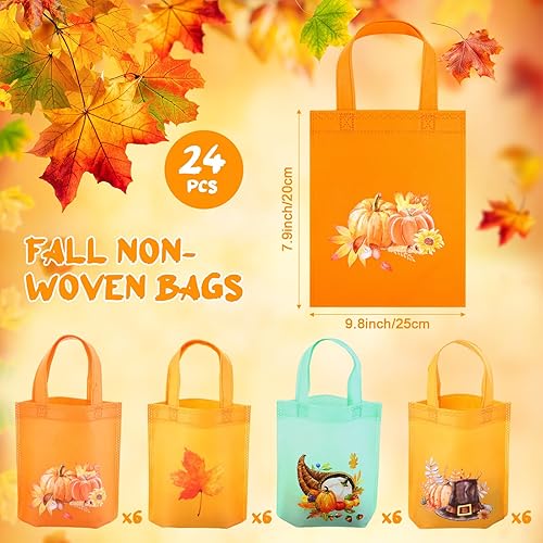 Miniatura 2 de Cunno 24 bolsas de regalo de calabaza de Acción de Gracias, bolsas de mano no tejidas de otoño con asas para decoración de fiesta temática de Acción