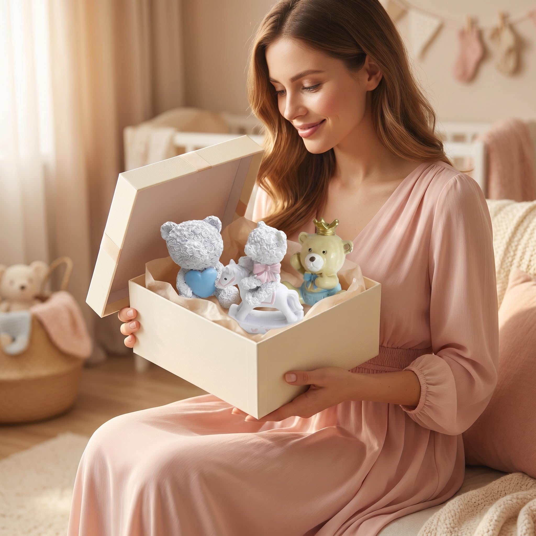 Bomboniere Orsetti in Resina per Battesimo Nascita Bimbo Bimba e Baby Shower 12 Pezzi (Stile B)