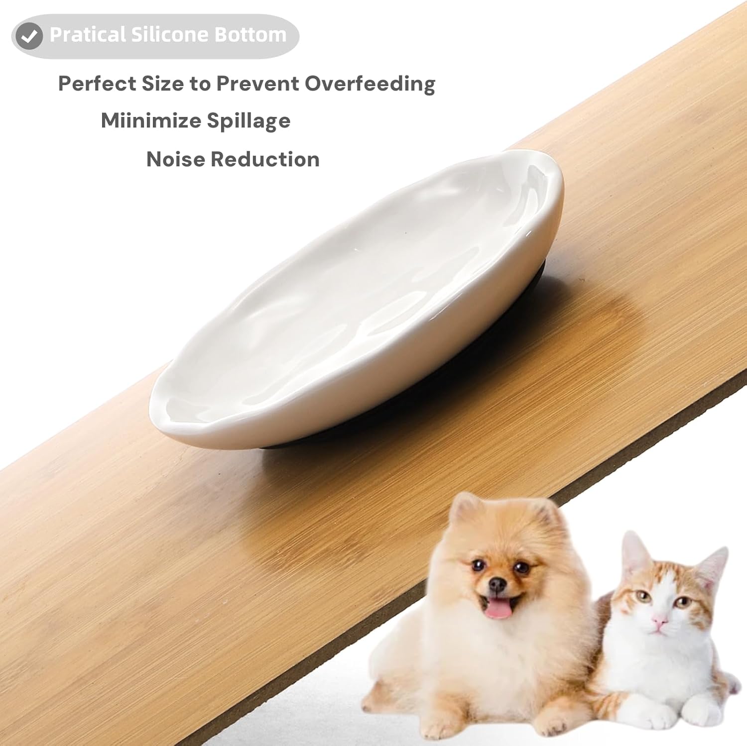 4 Pack Cat Food Bowl, Ceramic Cat Wet Food Bowls for Indoor Cats, Anti Whisker Fatigue Kitten Feeding Plate, Shallow Dog Dishes with Silicone Bottom for Puppy, Rabbit, Small Pet