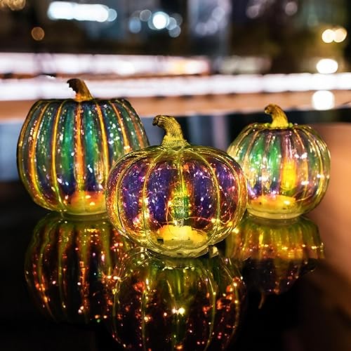 Miniatura 5 de Calabazas de cristal de noche estrellada, decoración de calabaza iluminada para otoño, Halloween y Acción de Gracias, calabaza para el hogar (B 1