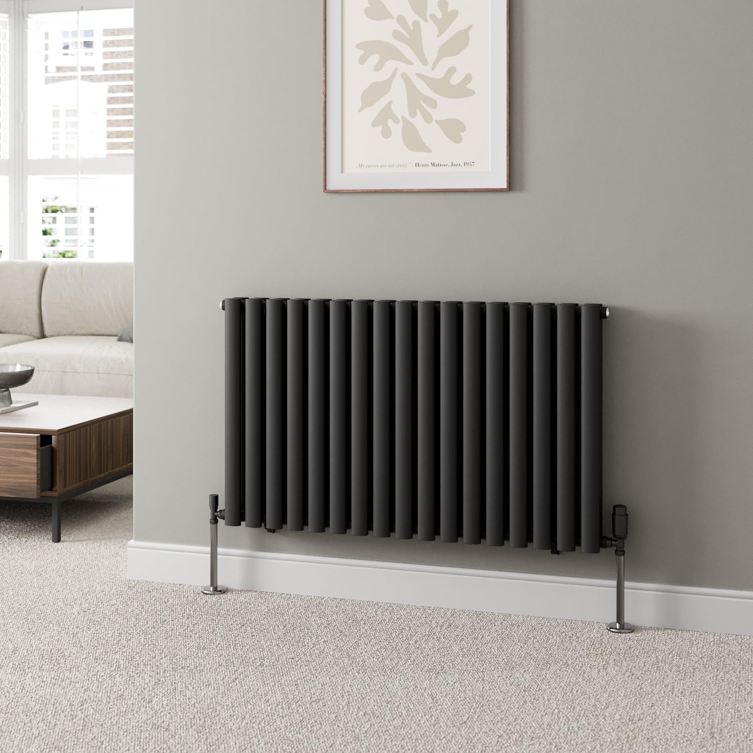DuraTherm® 600 x 1020mm Black Horizontal Designer Radiator Double Column Oval Tube Modern Central Heating Panel Bathroom Radiators