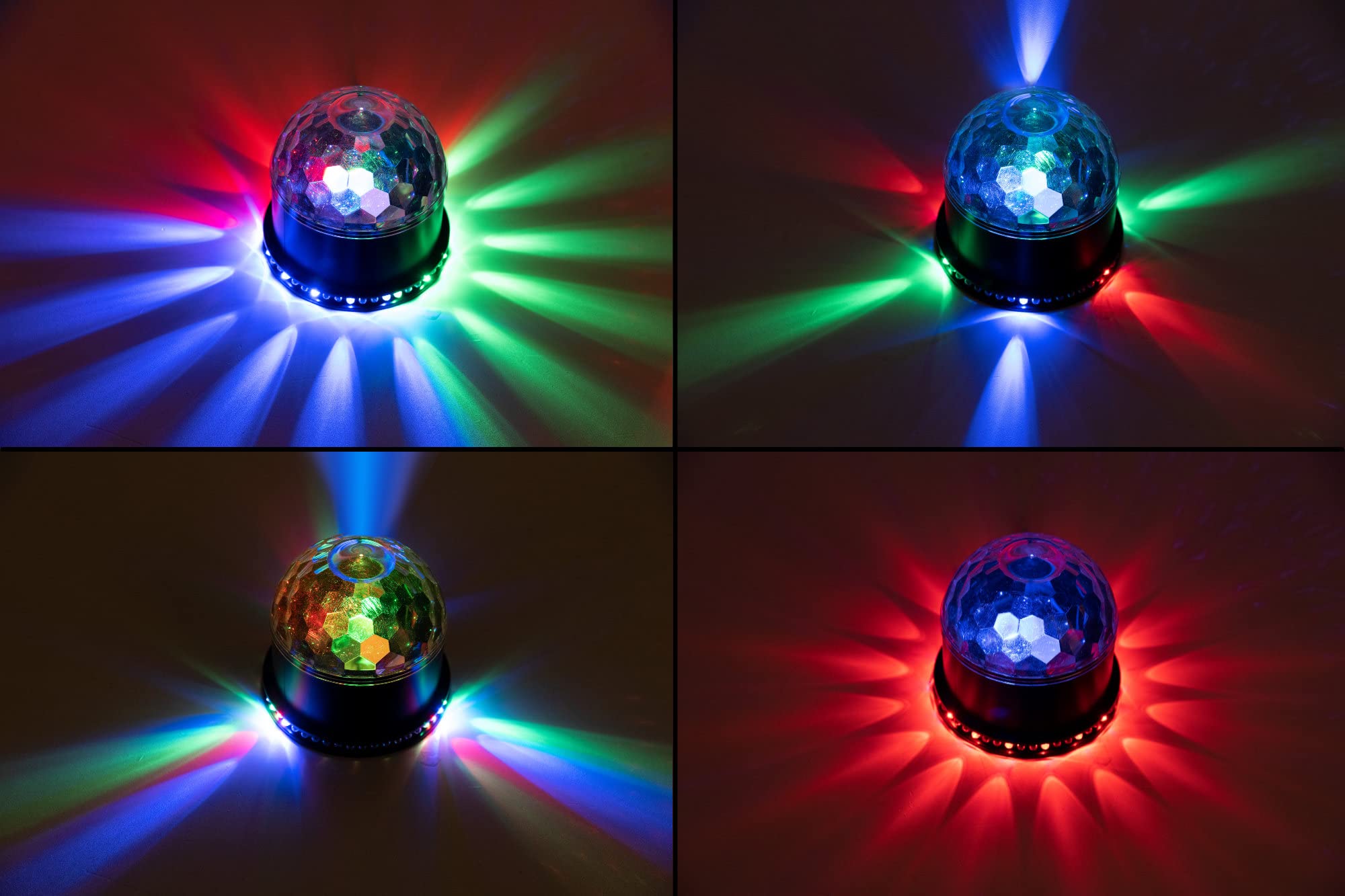 Showlite PBM-9 Mini-Party-Ball, Effetto luce in formato mini, Peso: 0 | Tre LED nei colori rosso, verde e blu con potenza di 1 watt ciascuno, Effetto in movimento grazie ai LED rotanti, 2 kg