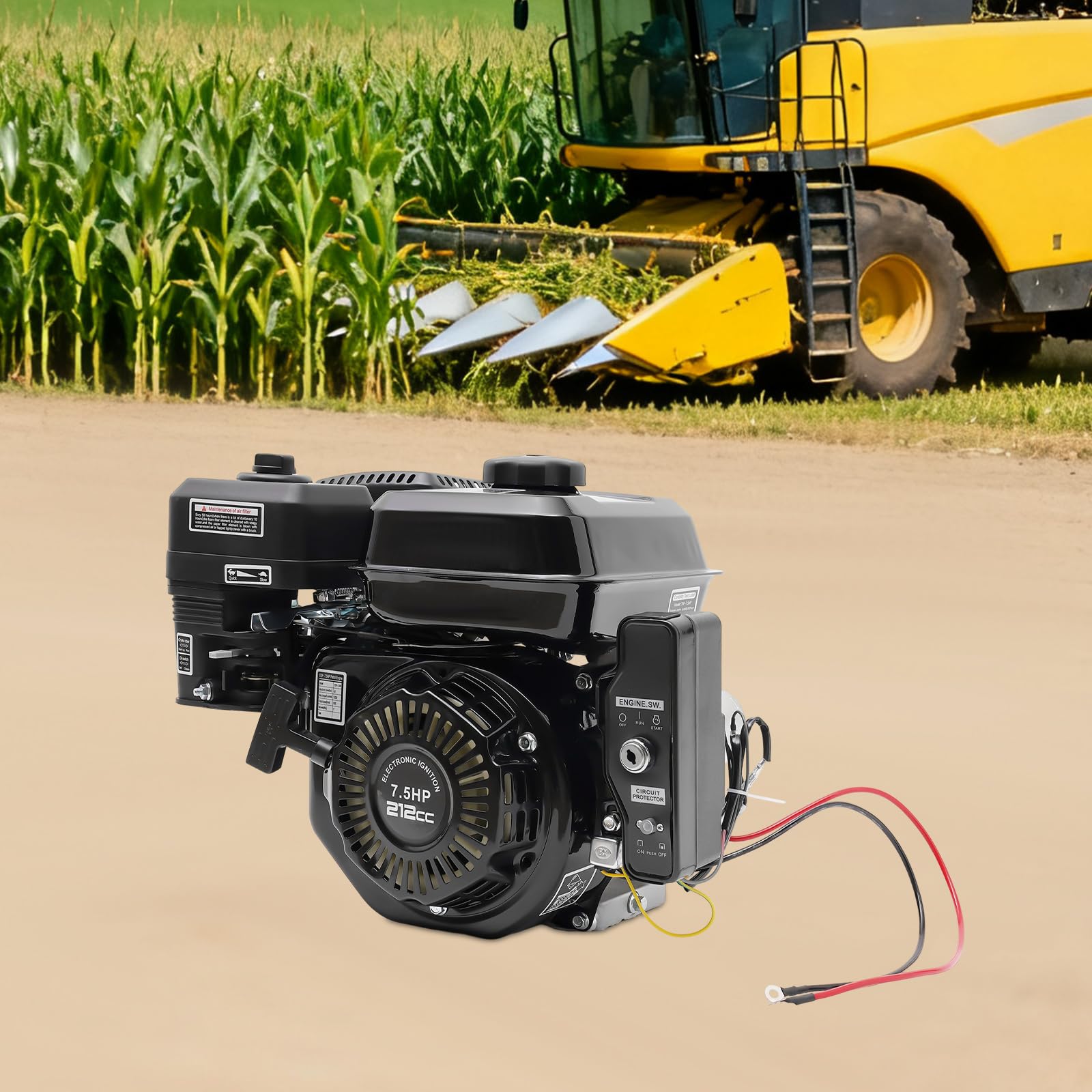 Motor de gasolina de 7,5 CV de 210 cc, motor de gasolina de 4 tiempos, motor de cartón de eje de 20 mm, motores de 2,8 kW con sistema de arranque eléctrico, refrigeración por aire, para máquinas de