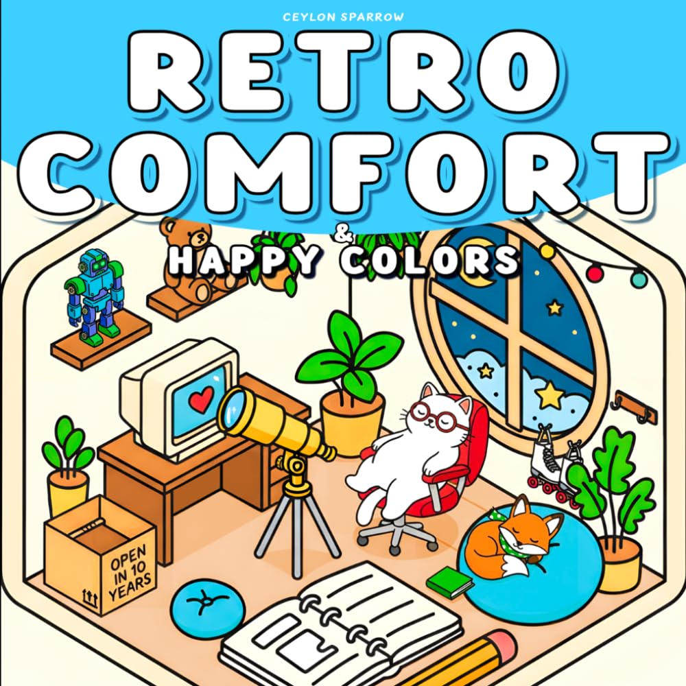 Retro Comfort & Happy Colors: Cute Retro Rooms and Cozy Spaces, Toys and Easy Bold Designs for Relaxation (Cozy Coloring Books Ceylon Sparrow)