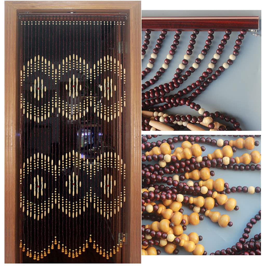 Rideau de perles en bois naturel pour porte et séparateur 80x192 cm
