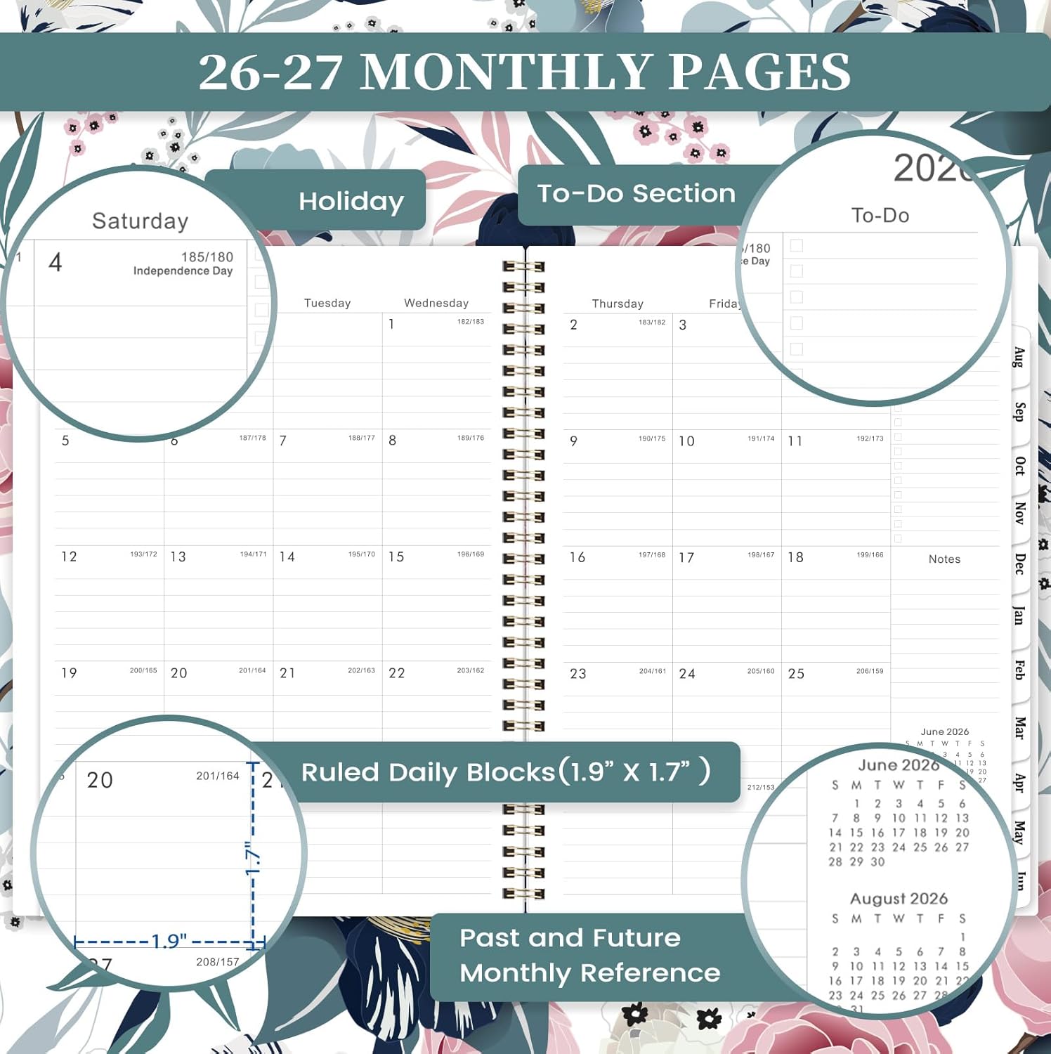 Planner 2026-2027 - Academic Planner 2026-2027, Jul. 2026 - Jun. 2027, Weekly and Monthly with Tabs, 26-27 Calendar Planner, 9" x 11", Back Pocket + Thick Paper + Twin-Wire Binding - Petunia - Image 3