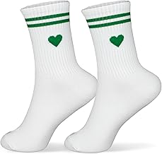 GEBETTER 1 Paar Weiß Socken Damen 36-42 Baumwolle mit Streifen Herz lustige Geschenke für Frauen Herren Sportsocken Tennissocken