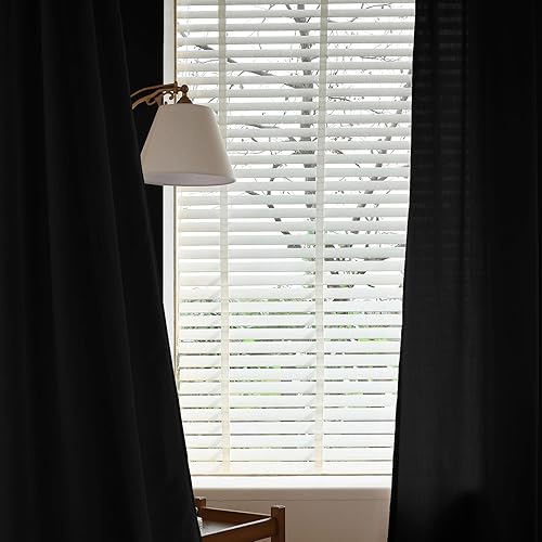 Miniatura 4 de Cortinas plisadas de lino para oscurecer la habitación, paneles plisados filtrantes de luz para sala de estar y dormitorio (negro, 72 pulgadas de