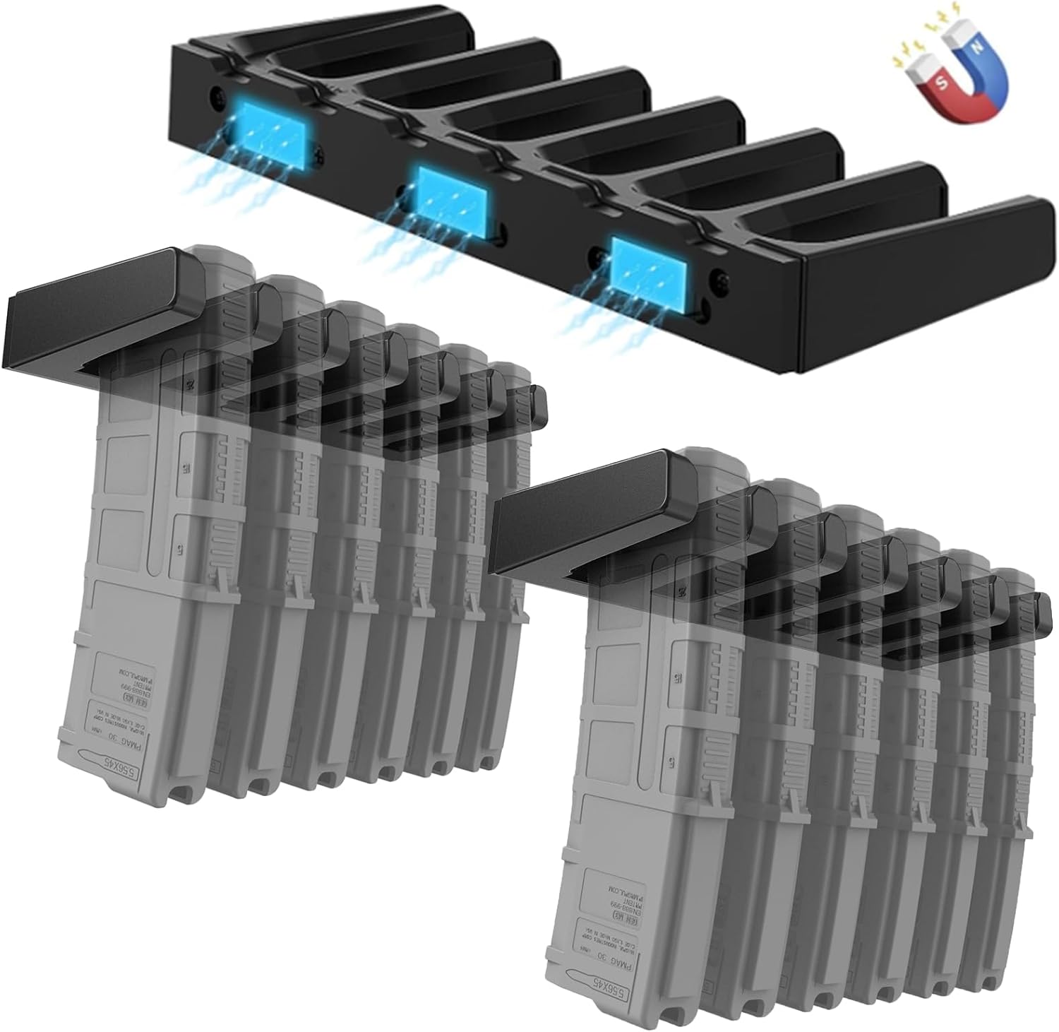 2Pack Magnetic Magazine Holder, Ar Magazine Holder for Gun Safe, Mag Storage Rack for Pmag, Glock, Amend 2, Hexmags, Mftmags, Magpulmag