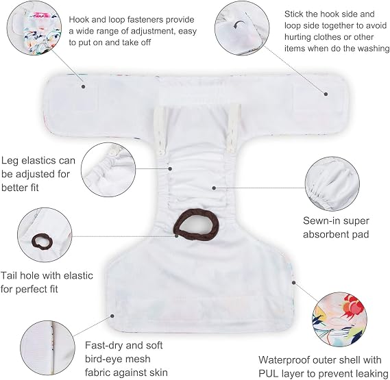 CuteBone Washable Female Dog Diapers 4 Pack Reusable Doggie Heat Diapers for Period FMG01XL
