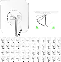 Vista 9 de ZESLMG Ganchos de pared adhesivos para colgar, paquete de 32 ganchos autoadhesivos resistentes de 10kg transparentes, removibles, sin daños